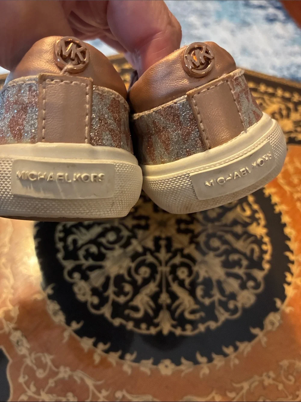 Michael Kors baby toddler girls 7 Rose Gold Glitter Ima Tinsel Rose Sneakers